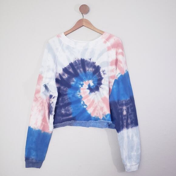 NEW Wildfox Couture Monte Crop Dawn Spiral Tie-Dye Hooded Sweatshirt - Picture 3 of 12